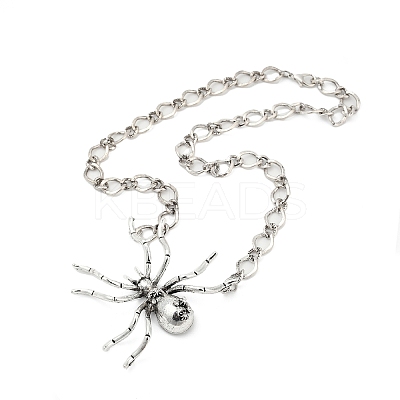 Alloy Crystal Rhiniestone Big Spider Pendant Necklaces for Women Men NJEW-H061-01AS-1