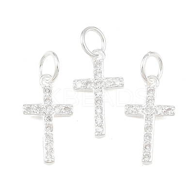 925 Sterling Silver Pave Clear Cubic Zirconia Cross Charms STER-A049-06S-1