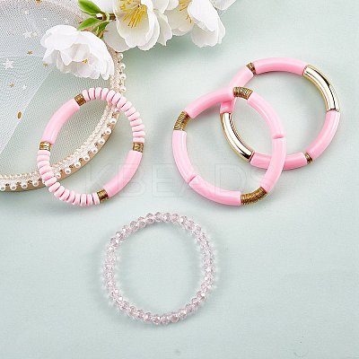 4Pcs 4 Style Acrylic Chunky Curved Tube Stretch Bracelet Sets BJEW-SW00074-04-1