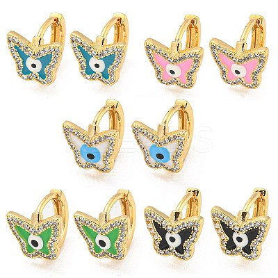 Butterfly with Evil Eye Real 18K Gold Plated Brass Hoop Earrings EJEW-L269-074G-1