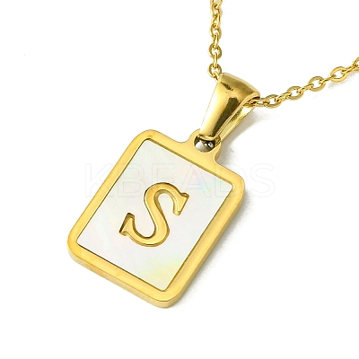 Ion Plating(IP) Rectangle with Initial Letter 304 Stainless Steel Pendant Necklace X-NJEW-R265-04G-S-1