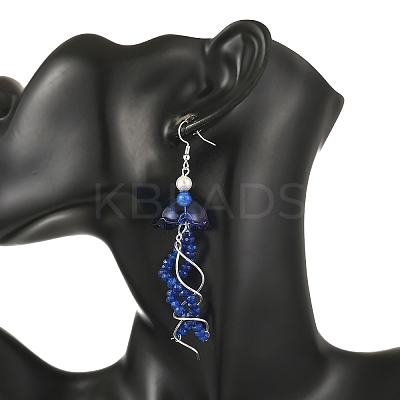 Dyed Natural Malaysia Jade Jellyfish Dangle Earrings for Women EJEW-JE07484-02-1