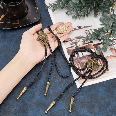 2Pcs 2 Style Wolf Head & Flat Round with Ox-head Laria Necklaces for Men Women NJEW-GF0001-05-1