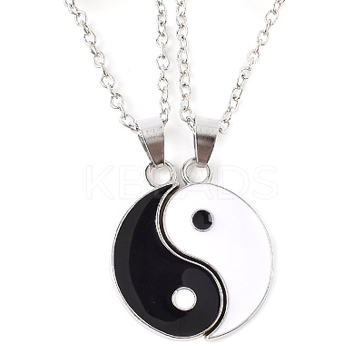 2Pcs Yin-yang Alloy Black and White Enamel Pendant Necklaces Set for Couple Friends FS-WG7AECA-02-1