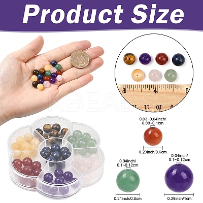 56Pcs 7 Styles Natural Green Aventurine & Lapis Lazuli & Rose Quartz & Carnelian & Tiger Eye &  Malaysia Jade & Yellow Jade Round Beads G-YW0002-61A-1