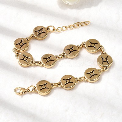 12 Constellations 304 Stainless Steel Link Chain Bracelets BJEW-I239-01G-09-1