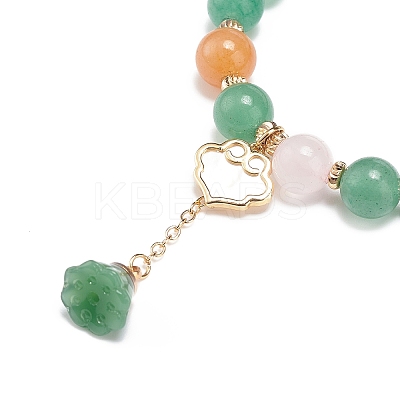 Natural Red & Green Aventurine & Rose Quartz Round Beaded Stretch Bracelets Set BJEW-JB09012-1