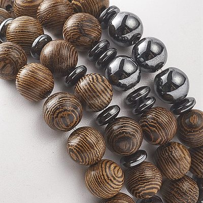 4Pcs 4 Style Natural Wenge Wood & Synthetic Hematite Beaded Stretch Bracelets Set for Women BJEW-JB09156-1