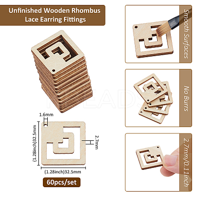60Pcs Wood Pendants WOOD-FH0002-30A-1