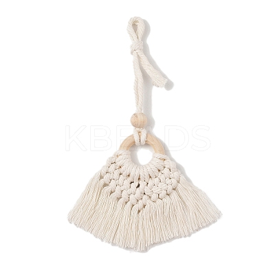 Handmade Macrame Nylon Thread Pendant Decorations with Wood Beads HJEW-P019-03A-1
