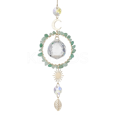 Glass Teardrop with Natural Green Aventurine Chip Bead Hanging Suncatchers HJEW-JM04792-1