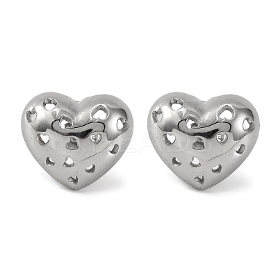 304 Stainless Steel Hollow Heart Stud Earrings EJEW-D281-01S-1