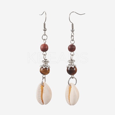 Round Natural Mixed Stone Dangle Earrings EJEW-JE02911-1