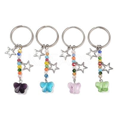 4Pcs Butterfly Glass Pendant Keychain KEYC-JKC01205-1