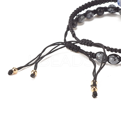2Pcs 2 Style Natural Snowflake Obsidian & Blue Spot Jasper Braided Bead Bracelets Set with Brass Virgin Mary BJEW-JB07947-1
