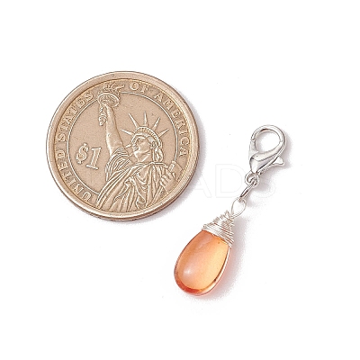 Wire Wrapped Glass Teardrop Pendant Decorations HJEW-JM02974-01-1