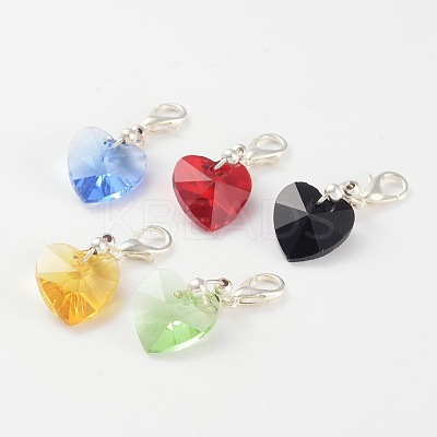 Heart Glass Pendants with Silver Color Plated Brass Lobster Claw Clasps HJEW-JM00176-1