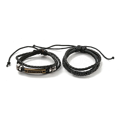 Braided PU Leather & Waxed Cords Triple Layer Multi-strand Bracelets BJEW-P329-06-1