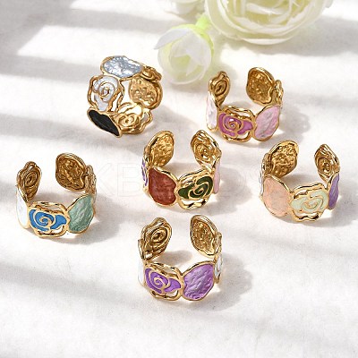 304 Stainless Steel Enamel Open Cuff Rings RJEW-L335-03B-G-1