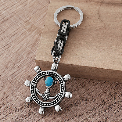 Vintage Men's 304 Stainless Steel & Resin Synthetic Turquoise Keychains JC3648-1