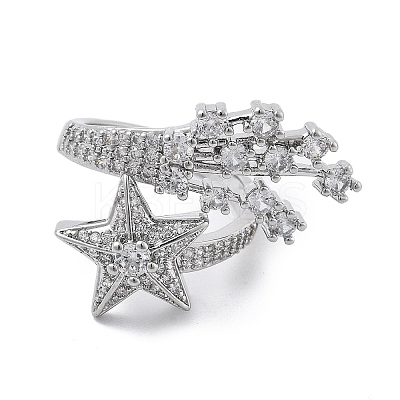Brass Micro Pave Clear Cubic Zirconia Open Cuff Rings for Women LS-RJEW-S402-06P-1