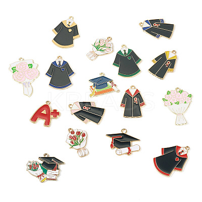16Pcs 16 Styles Graduation Season Theme Alloy Enamel Pendants ENAM-TA0002-70-1