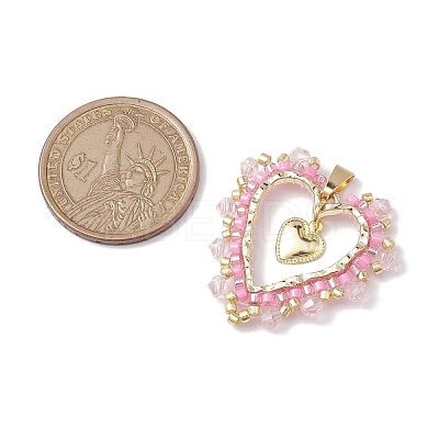 Seed Glass & Alloy Heart Pendant PALLOY-MZ00234-1