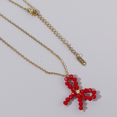 Glass Beaded Bowknot Pendant Necklaces LG8345-1-1