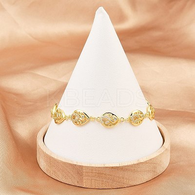 Teardrop Brass Micro Pave Clear Cubic Zirconia Link Chain Bracelets for Women BJEW-A090-02G-1