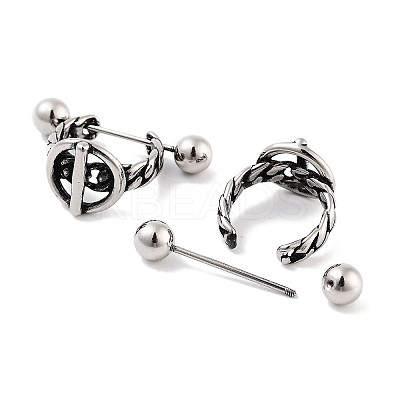 316 Surgical Stainless Steel Shield Barbell Hoop Earrings EJEW-Z050-54AS-1