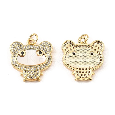 Brass Cubic Zirconia with Shell Pendants KK-K342-01G-1