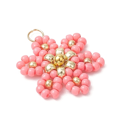 Glass Seed Beaded Flower Pendants PALLOY-MZ00712-01-1