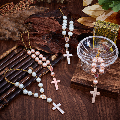 4Pcs 2 Styles Glass & Alloy Enamel Cross Pendant Decorations HJEW-DR00244-1