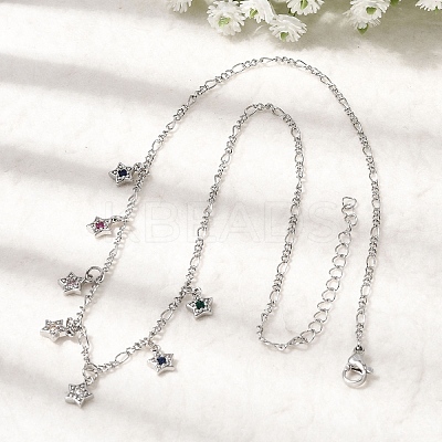 Brass Micro Pave Cubic Zirconia Star Pendant Necklaces NJEW-B157-12P-1