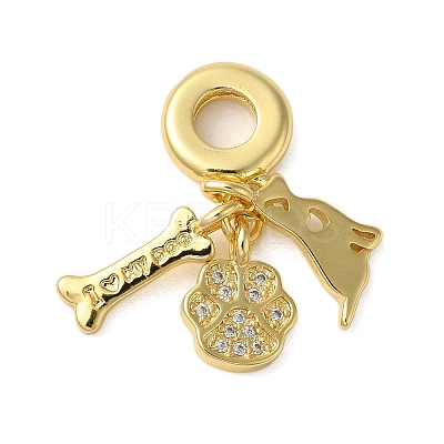 Rack Plating Brass Micro Pave Clear Cubic Zirconia European Dangle Charms KK-P279-34G-1