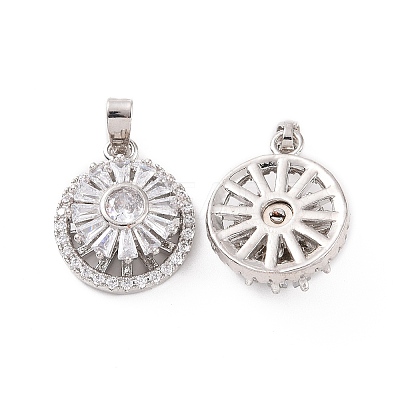 Brass Micro Pave Clear Cubic Zirconia Pendants KK-E068-VC301-1