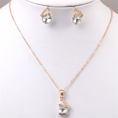 Butterfly & Flat Round Alloy Rhinestone Pendant Necklaces & Stud Earrings FS-WG892EC-06-1