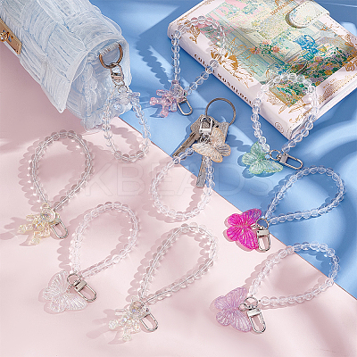 8Pcs 8 Style Acrylic Hanging Beaded Keychain Wrist Bracelet Pendant Decoration HJEW-OC0001-30-1