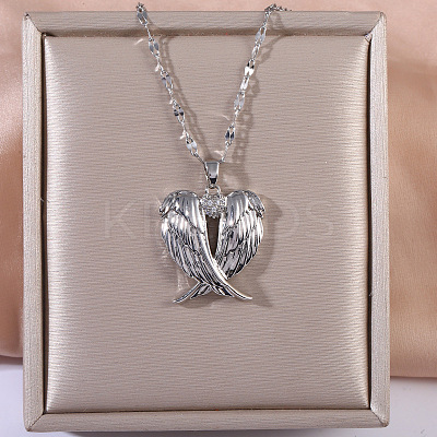 Heart Wing Brass Clear Cubic Zirconia Pendant Necklaces for Women FS-WGF93AE-01-1