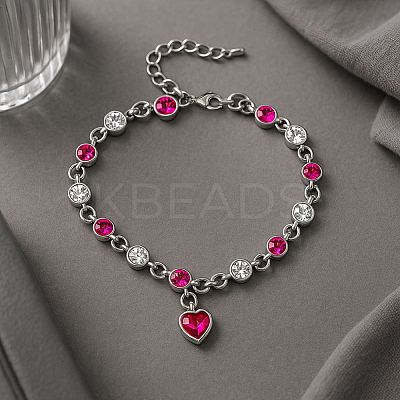 2Pcs 2 Colors Heart Alloy Rhinestone Charms Bracelets BJEW-HY0001-06-1