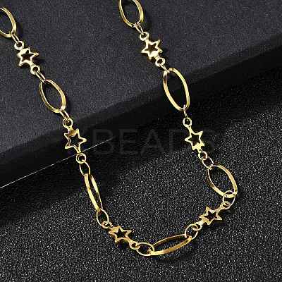 304 Stainless Steel Star Link Chain Necklaces for Women NJEW-A046-02A-G-1