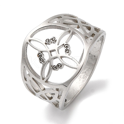 Non-Tarnish 304 Stainless Steel Hollow Witch Knot Wide Finger Rings for Women AJEW-U005-02P-1