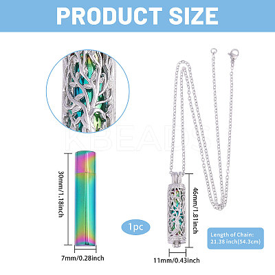 1Pc 304 Stainless Steel Tree of Life Hollow Column Pendant Pet Urn Ashes Necklaces NJEW-CA0001-28RC-1