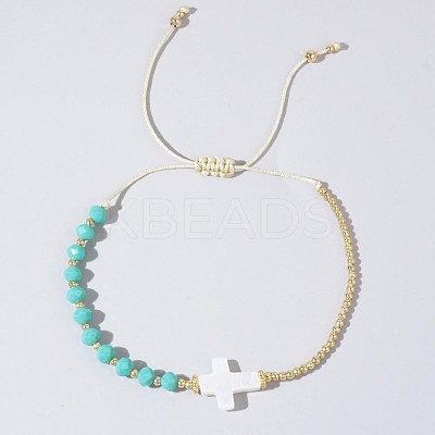Adjustable Glass & Brass Beads Braided Bead Bracelets TB8315-3-1