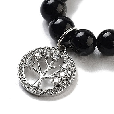 Natural Obsidian Round Beaded Chakra Stretch Bracelets BJEW-K251-01F-1