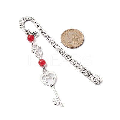 Mother's Day Key & Infinity Love Heart Pendant Bookmark with Synthetic Turquoise AJEW-JK00259-02-1