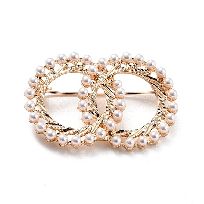 Double Rings Interlocking Circles Imitation Pearl Brooch LS-JEWB-P010-01-1