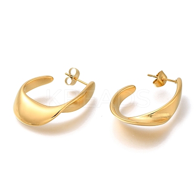 Ion Plating(IP) 304 Stainless Steel Oval Stud Earrings for Women X-EJEW-S227-60G-1