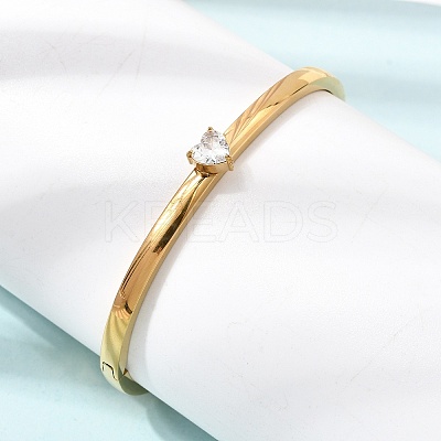 304 Stainless Steel Pave Clear Cubic Zirconia Heart Hinged Cuff Bangles for Women SA-CBAC920-17G-1