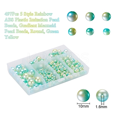 497Pcs 5 Style Rainbow ABS Plastic Imitation Pearl Beads OACR-YW0001-07E-1